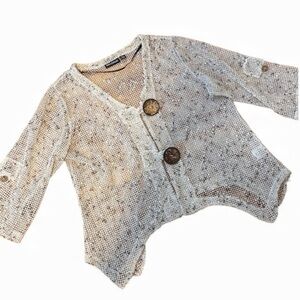 Nina Leonard Beige Open-Weave Top Sweater Shrug